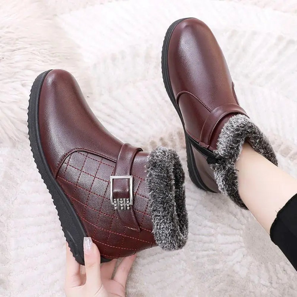 Orthopädische Winterstiefeletten mit Fellbesatz für Damen - Schwarz