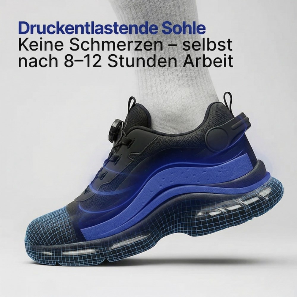 Orthopädische WERKMAX S3 Pro – Leichte & Sichere Sicherheitsschuhe mit Schnellverschluss - Schwarz