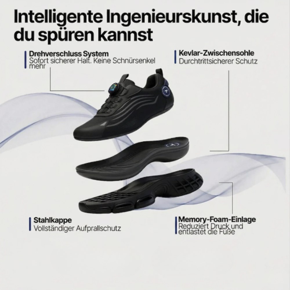 Orthopädische WERKMAX S3 Pro – Leichte & Sichere Sicherheitsschuhe mit Schnellverschluss - Schwarz