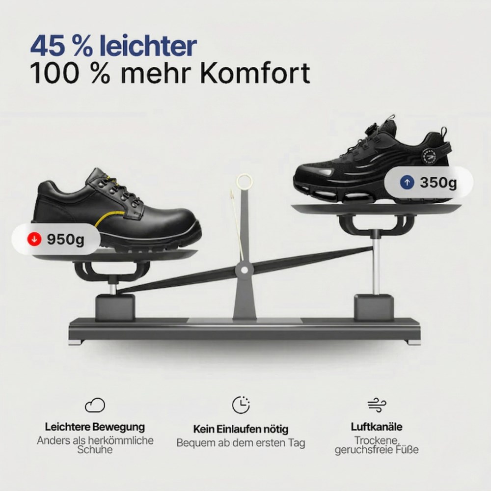 Orthopädische WERKMAX S3 Pro – Leichte & Sichere Sicherheitsschuhe mit Schnellverschluss - Schwarz