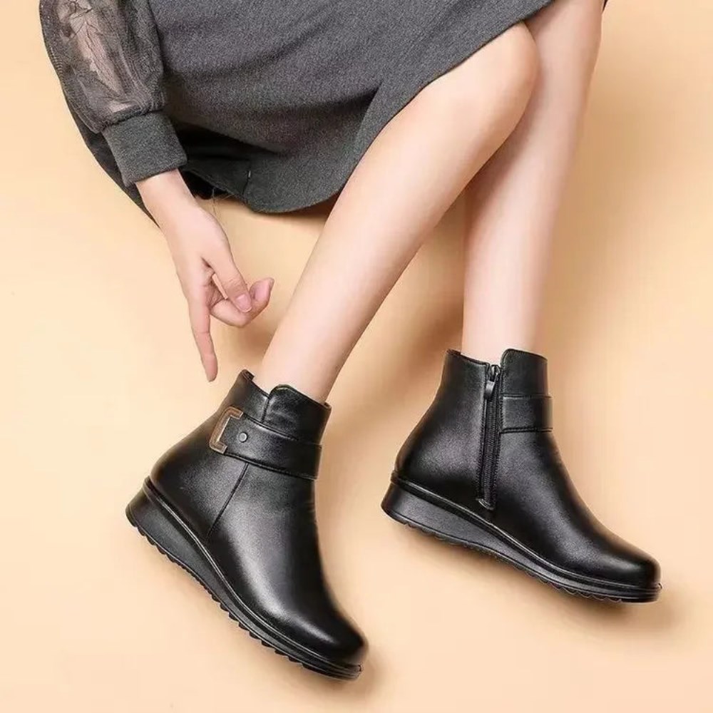 Orthopädische Winterstiefel mit weichem Futter und Reißverschluss - Schwarz