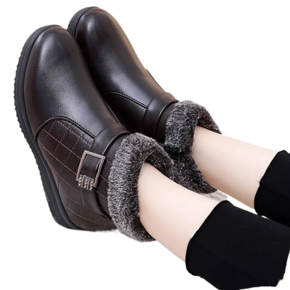 Orthopädische Winterstiefeletten mit Fellbesatz für Damen - Dunkelbraun