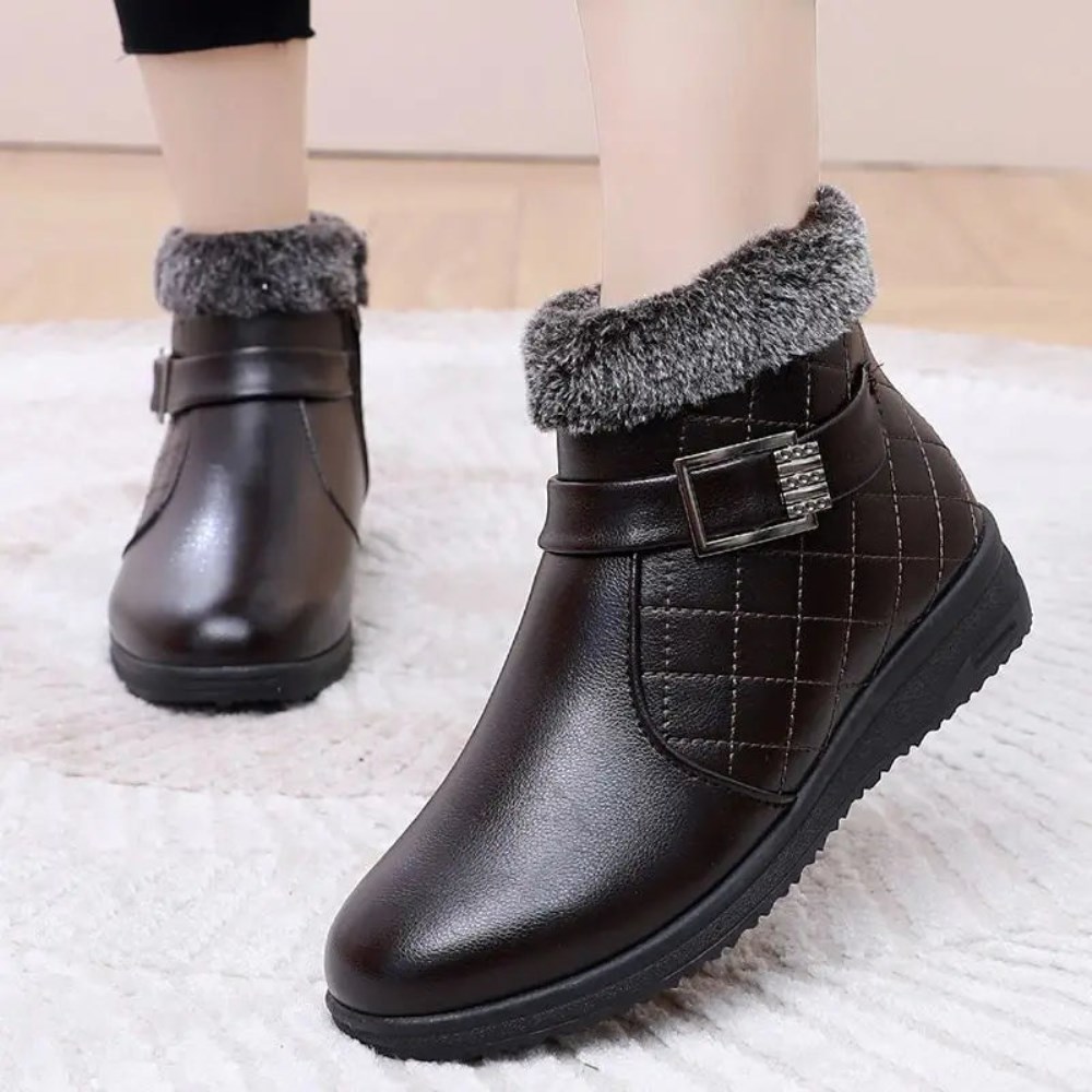 Orthopädische Winterstiefeletten mit Fellbesatz für Damen - Dunkelbraun